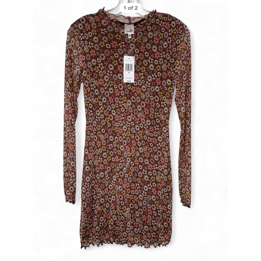 NWT Belle du Jour Floral Mesh Mini Dress Medium Retro 70s Daisy Bodycon Stretchy